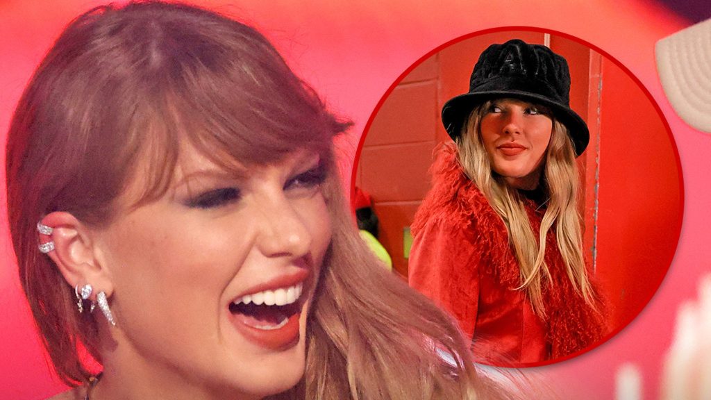 Taylor Swift Mengenakan Mantel Merah Besar saat Melawan Texas