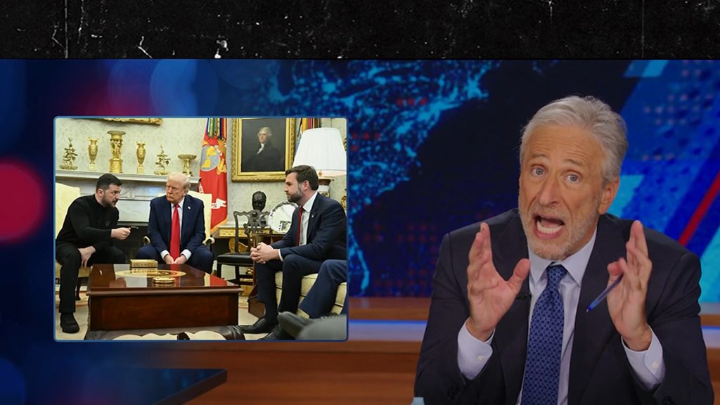 Jon Stewart menjelaskan daging sapi Trump-Zelensky melalui tumit WWE John Cena